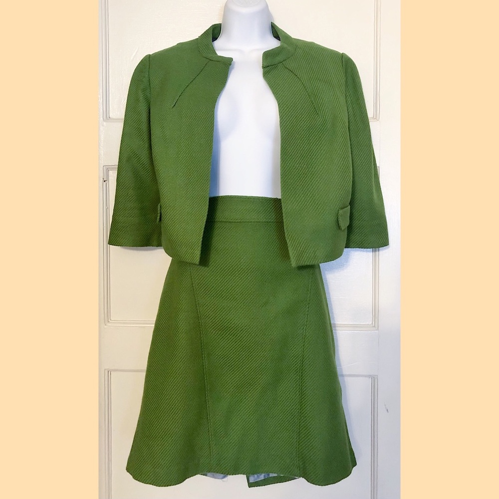 Vintage Vtg avocado green skirt suit handmade Betty draper 50s 60s